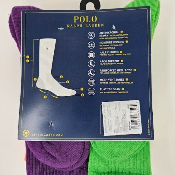 POLO Ralph Lauren Double Logo Polo 93 Crew Socks 6-Pack Size 10-13 - Picture 6 of 7